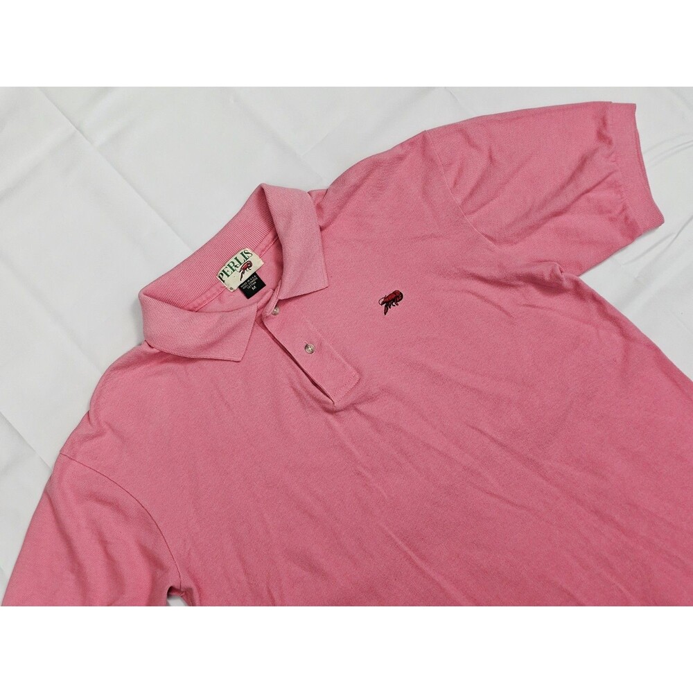 Vintage Perlis Polo Shirt USA Mens Medium Pink Crawfish‎ Cotton Short Sleeve